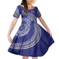 Tupou College Toloa Family Matching Puletasi and Hawaiian Shirt Ngatu Tapa Mix Style LT7 Daughter's Dress Blue - Polynesian Pride