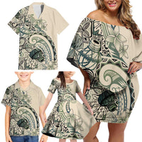 Aloha Hawaii Tapa Family Matching Off Shoulder Short Dress and Hawaiian Shirt Summer Green Hawaiian Ipu LT7 - Polynesian Pride