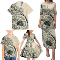 Aloha Hawaii Tapa Family Matching Puletasi and Hawaiian Shirt Summer Green Hawaiian Ipu LT7 - Polynesian Pride