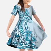 Aloha Hawaii Tapa Family Matching Mermaid Dress and Hawaiian Shirt Cool Turquoise Hawaiian Ipu LT7 Daughter's Dress Turquoise - Polynesian Pride
