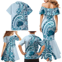 Aloha Hawaii Tapa Family Matching Mermaid Dress and Hawaiian Shirt Cool Turquoise Hawaiian Ipu LT7 - Polynesian Pride