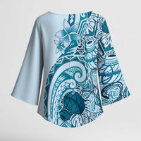 Aloha Hawaii Tapa Kimono Sleeve Blouse Cool Turquoise Hawaiian Ipu LT7 - Polynesian Pride