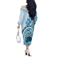 Aloha Hawaii Tapa Off The Shoulder Long Sleeve Dress Cool Turquoise Hawaiian Ipu LT7 - Polynesian Pride