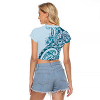 Aloha Hawaii Tapa Raglan Cropped T Shirt Cool Turquoise Hawaiian Ipu - Polynesian Pride