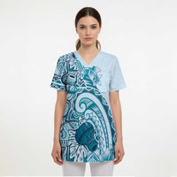 Aloha Hawaii Tapa Scrub Top Cool Turquoise Hawaiian Ipu - Polynesian Pride