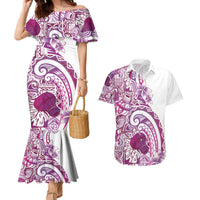 Aloha Hawaii Tapa Couples Matching Mermaid Dress and Hawaiian Shirt Vibrant Fuchsia Hawaiian Ipu LT7 Fuchsia - Polynesian Pride