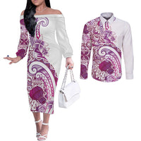 Aloha Hawaii Tapa Couples Matching Off The Shoulder Long Sleeve Dress and Long Sleeve Button Shirt Vibrant Fuchsia Hawaiian Ipu LT7 Fuchsia - Polynesian Pride