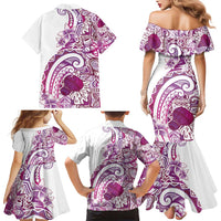 Aloha Hawaii Tapa Family Matching Mermaid Dress and Hawaiian Shirt Vibrant Fuchsia Hawaiian Ipu LT7 - Polynesian Pride