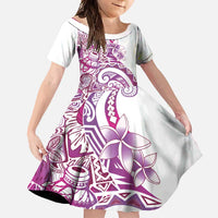 Aloha Hawaii Tapa Family Matching Off Shoulder Maxi Dress and Hawaiian Shirt Vibrant Fuchsia Hawaiian Ipu LT7 Daughter's Dress Fuchsia - Polynesian Pride