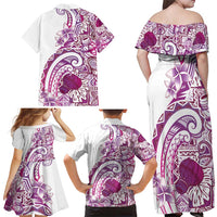 Aloha Hawaii Tapa Family Matching Off Shoulder Maxi Dress and Hawaiian Shirt Vibrant Fuchsia Hawaiian Ipu LT7 - Polynesian Pride