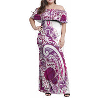 Aloha Hawaii Tapa Family Matching Off Shoulder Maxi Dress and Hawaiian Shirt Vibrant Fuchsia Hawaiian Ipu LT7 Mom's Dress Fuchsia - Polynesian Pride