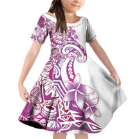 Aloha Hawaii Tapa Family Matching Off Shoulder Short Dress and Hawaiian Shirt Vibrant Fuchsia Hawaiian Ipu LT7 Daughter's Dress Fuchsia - Polynesian Pride