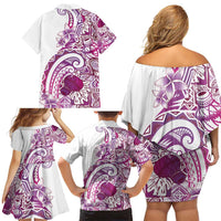Aloha Hawaii Tapa Family Matching Off Shoulder Short Dress and Hawaiian Shirt Vibrant Fuchsia Hawaiian Ipu LT7 - Polynesian Pride