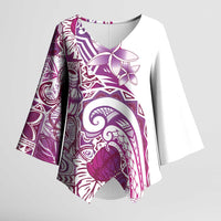 Aloha Hawaii Tapa Kimono Sleeve Blouse Vibrant Fuchsia Hawaiian Ipu LT7 Female Fuchsia - Polynesian Pride