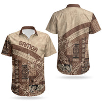 Samoa Mamanu Siapo Mocha Couples Matching Off The Shoulder Long Sleeve Dress and Hawaiian Shirt Tatau Malie