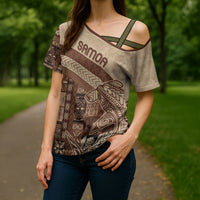 Samoa Mamanu Siapo Mocha Cross Shoulder Shirt Tatau Malie