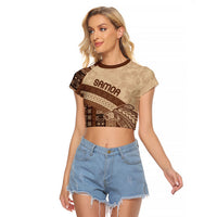 Samoa Mamanu Siapo Mocha Raglan Cropped T Shirt Tatau Malie