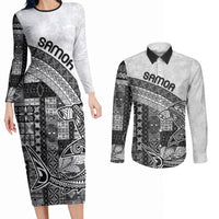 Samoa Mamanu Siapo Classic Black Couples Matching Long Sleeve Bodycon Dress and Long Sleeve Button Shirt Tatau Malie
