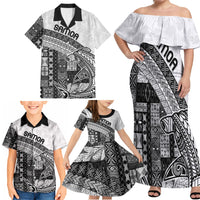 Samoa Mamanu Siapo Classic Black Family Matching Off Shoulder Maxi Dress and Hawaiian Shirt Tatau Malie