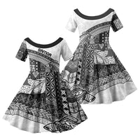 Samoa Mamanu Siapo Classic Black Family Matching Off Shoulder Maxi Dress and Hawaiian Shirt Tatau Malie