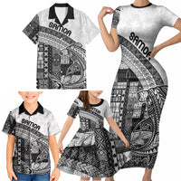 Samoa Mamanu Siapo Classic Black Family Matching Short Sleeve Bodycon Dress and Hawaiian Shirt Tatau Malie