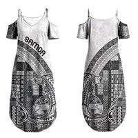 Samoa Mamanu Siapo Classic Black Family Matching Summer Maxi Dress and Hawaiian Shirt Tatau Malie