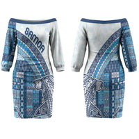 Samoa Mamanu Siapo Royal Blue Family Matching Off The Shoulder Long Sleeve Dress and Hawaiian Shirt Tatau Malie