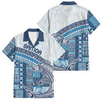 Samoa Mamanu Siapo Royal Blue Family Matching Off The Shoulder Long Sleeve Dress and Hawaiian Shirt Tatau Malie