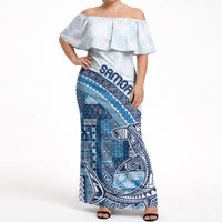Samoa Mamanu Siapo Royal Blue Off Shoulder Maxi Dress Tatau Malie
