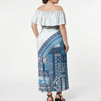 Samoa Mamanu Siapo Royal Blue Off Shoulder Maxi Dress Tatau Malie
