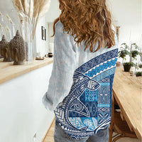 Samoa Mamanu Siapo Royal Blue Women Casual Shirt Tatau Malie