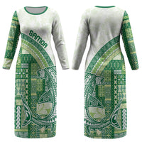Samoa Mamanu Siapo Forest Green Couples Matching Long Sleeve Bodycon Dress and Long Sleeve Button Shirt Tatau Malie