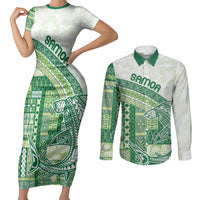 Samoa Mamanu Siapo Forest Green Couples Matching Short Sleeve Bodycon Dress and Long Sleeve Button Shirt Tatau Malie
