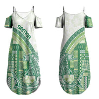 Samoa Mamanu Siapo Forest Green Couples Matching Summer Maxi Dress and Long Sleeve Button Shirt Tatau Malie