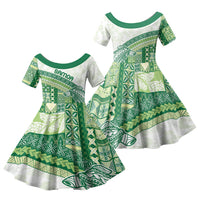 Samoa Mamanu Siapo Forest Green Family Matching Long Sleeve Bodycon Dress and Hawaiian Shirt Tatau Malie