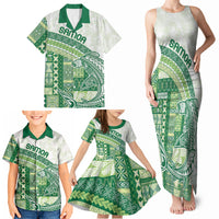 Samoa Mamanu Siapo Forest Green Family Matching Tank Maxi Dress and Hawaiian Shirt Tatau Malie