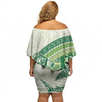 Samoa Mamanu Siapo Forest Green Off Shoulder Short Dress Tatau Malie