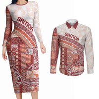 Samoa Mamanu Siapo Crimson Couples Matching Long Sleeve Bodycon Dress and Long Sleeve Button Shirt Tatau Malie