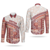 Samoa Mamanu Siapo Crimson Couples Matching Summer Maxi Dress and Long Sleeve Button Shirt Tatau Malie