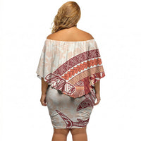 Samoa Mamanu Siapo Crimson Off Shoulder Short Dress Tatau Malie