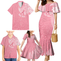 Personalised New Zealand Family Matching Mermaid Dress and Hawaiian Shirt Pink Ribbon Tattoo Mix Silver Fern LT7 - Polynesian Pride