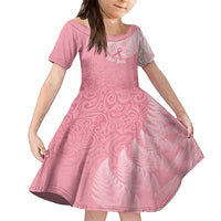 Personalised New Zealand Family Matching Off Shoulder Long Sleeve Dress and Hawaiian Shirt Pink Ribbon Tattoo Mix Silver Fern LT7 Daughter's Dress Pink - Polynesian Pride