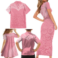 Personalised New Zealand Family Matching Short Sleeve Bodycon Dress and Hawaiian Shirt Pink Ribbon Tattoo Mix Silver Fern LT7 - Polynesian Pride