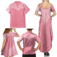 Personalised New Zealand Family Matching Summer Maxi Dress and Hawaiian Shirt Pink Ribbon Tattoo Mix Silver Fern LT7 - Polynesian Pride