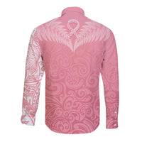 Personalised New Zealand Long Sleeve Button Shirt Pink Ribbon Tattoo Mix Silver Fern LT7 - Polynesian Pride