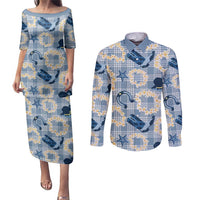 Aloha Hawaii Paniolo Jeans Palaka Couples Matching Puletasi and Long Sleeve Button Shirt Coastal Rodeo - Polynesian Pride