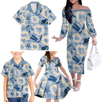 Aloha Hawaii Paniolo Jeans Palaka Family Matching Off The Shoulder Long Sleeve Dress and Hawaiian Shirt Coastal Rodeo LT7 - Polynesian Pride