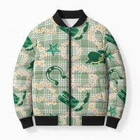 Aloha Hawaii Paniolo Mint Palaka Bomber Puffer Jacket Coastal Rodeo - Polynesian Pride