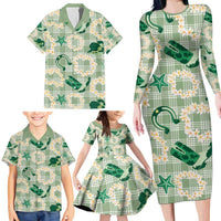 Aloha Hawaii Paniolo Mint Palaka Family Matching Long Sleeve Bodycon Dress and Hawaiian Shirt Coastal Rodeo LT7 - Polynesian Pride