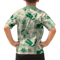 Aloha Hawaii Paniolo Mint Palaka Family Matching Off The Shoulder Long Sleeve Dress and Hawaiian Shirt Coastal Rodeo LT7 - Polynesian Pride